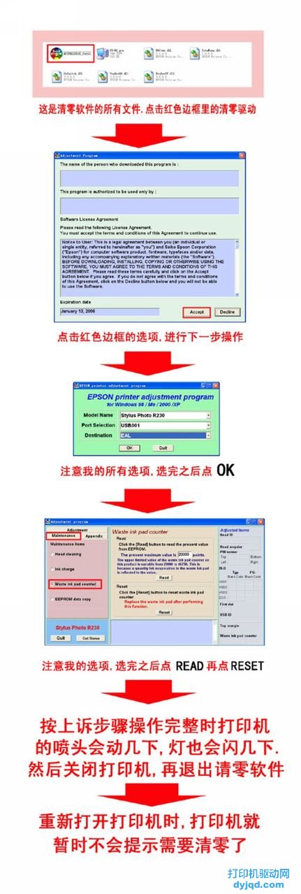 爱普生R230清零图解